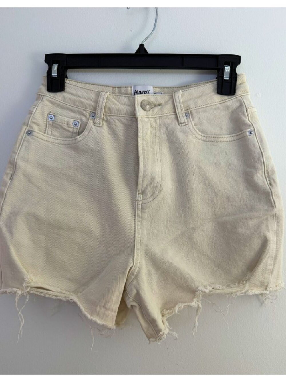 Princess Polly Cream High Waisted Denim Shorts US 2 / AU 6